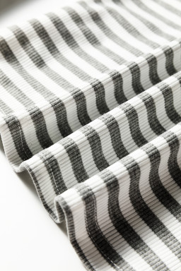 Gray Stripe Ribbed High Neck Slim Fit Long Sleeve Top