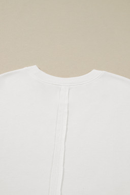 White Plus Size Exposed Seam Detail Contrast Dot Floral Patchwork Sleeve Sweatshirt