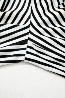 Black Striped Frill Knot Waist Decor Pants