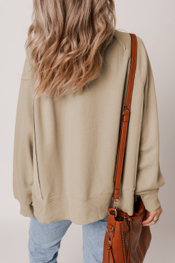 Parchment Raw Edge Exposed Seam Raglan Sleeve Side Slit Sweatshirt