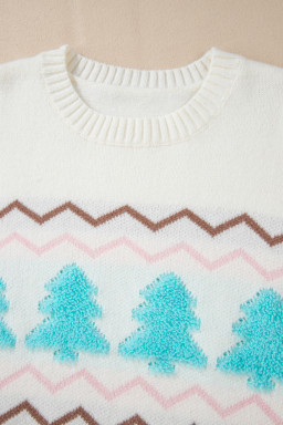 White Christmas Tree Wavy Striped Drop Sleeve Sweater