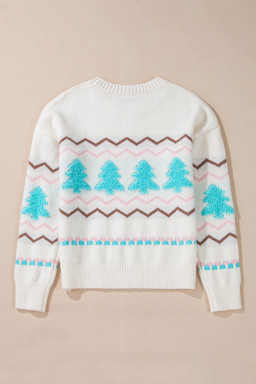 White Christmas Tree Wavy Striped Drop Sleeve Sweater