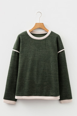 Four Leaf Clover Contrast Color Trim Knit Drop Shoulder Loose Top
