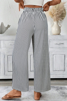 Black Striped Frill Knot Waist Decor Pants
