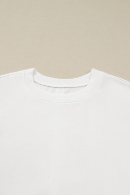 White Plus Size Exposed Seam Detail Contrast Dot Floral Patchwork Sleeve Sweatshirt