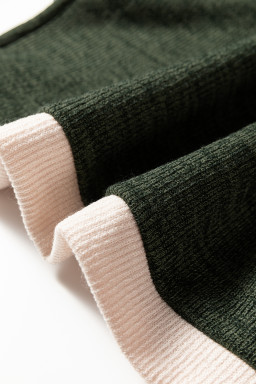 Four Leaf Clover Contrast Color Trim Knit Drop Shoulder Loose Top