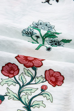 White Floral Print V Neck Loose Drop Sleeve Shirt