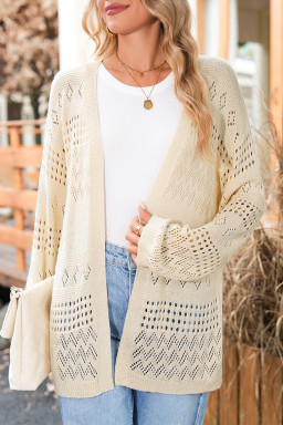 Smoke Gray Solid Color Hollow Knit Cardigan