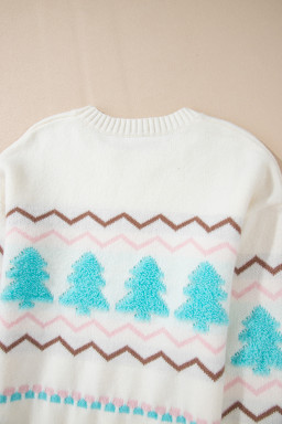 White Christmas Tree Wavy Striped Drop Sleeve Sweater