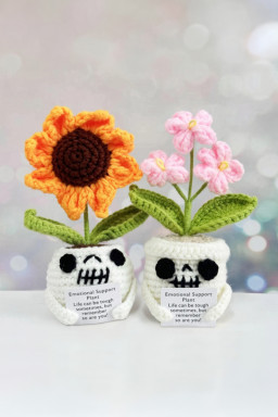 Orange Emotional Support Crochet Sunflower Halloween Pot