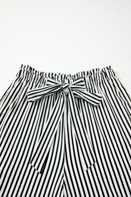Black Striped Frill Knot Waist Decor Pants