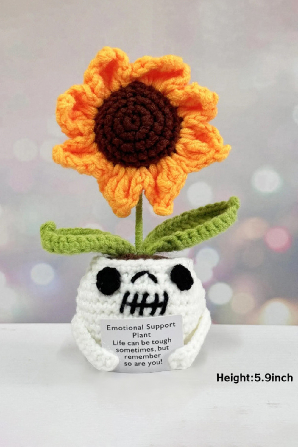 Orange Emotional Support Crochet Sunflower Halloween Pot