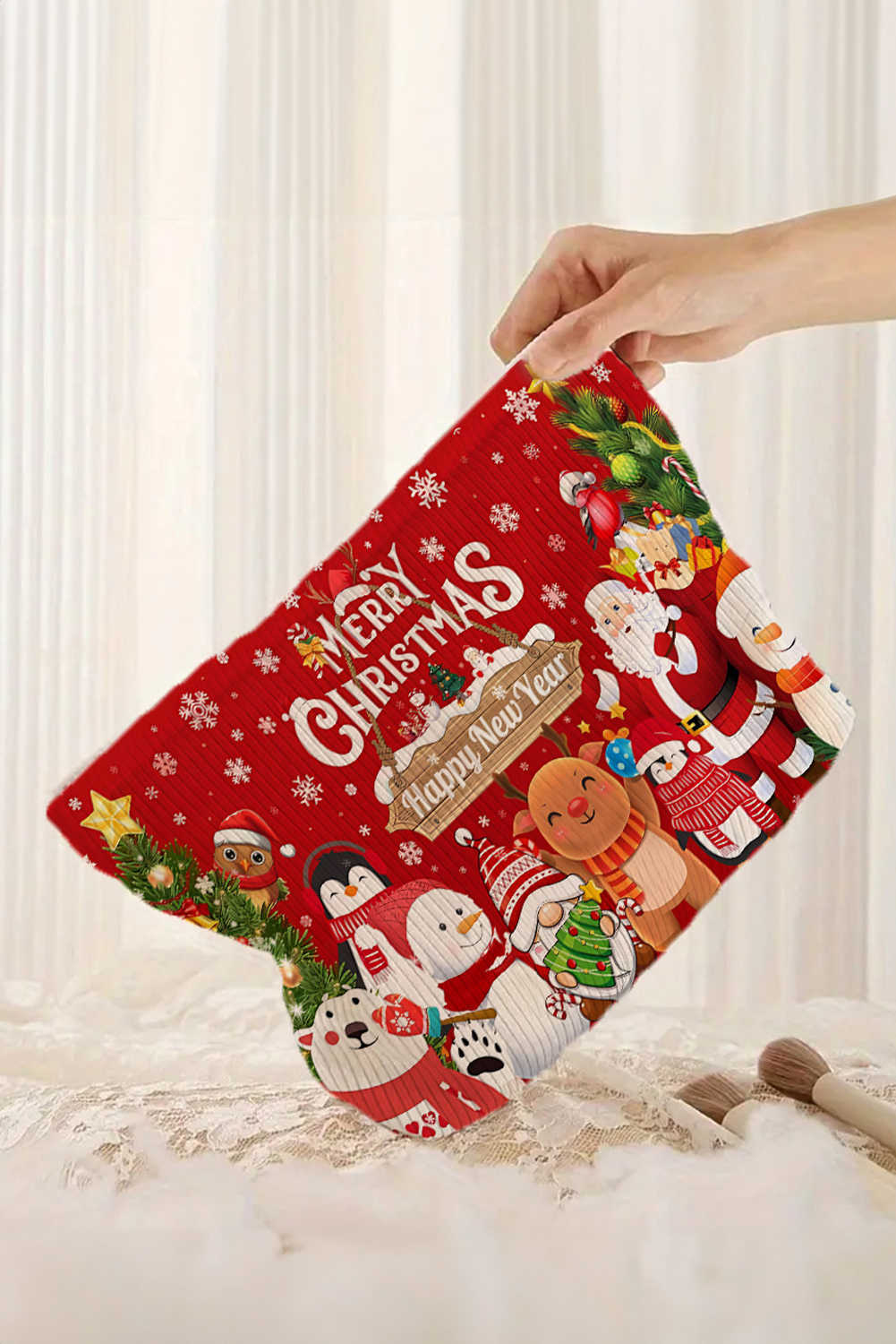 Bossa de maquillatge de pana amb cremallera de Nadal de color vermell ardent