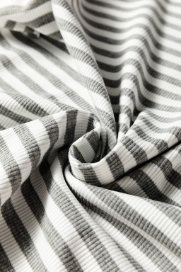 Gray Stripe Ribbed High Neck Slim Fit Long Sleeve Top