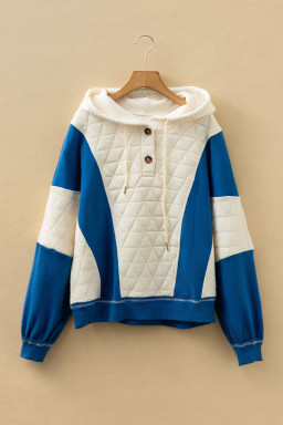 White Quilted Color Block Patchwork Oversize Hoodie
