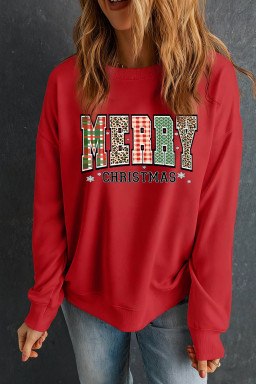 Red MERRY CHRISTMAS Graphic Heat Transfer Printing Holiday Sweatshirt