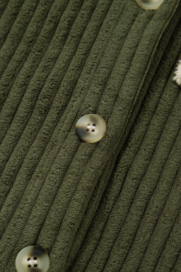 Jungle Green Ribbed Fleece Plaid Print Patchwork Button Up Jacket