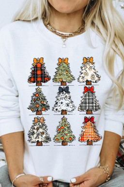 White Christmas Tree Graphic Heat Transfer Printing Holiday Sweatshirt
