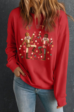 Red LET'S GET IT Nutcracker Graphic Heat Transfer Printing Christmas Sweatshirt
