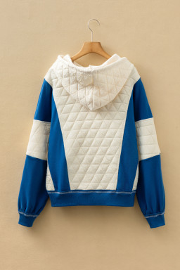 White Quilted Color Block Patchwork Oversize Hoodie