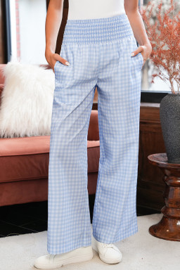 Myosotis Gingham Smocked High Waist Loose Pants