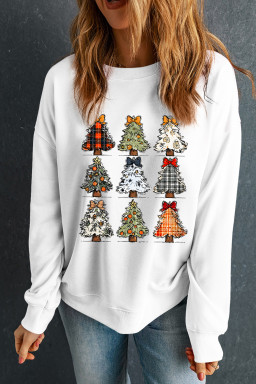 White Christmas Tree Graphic Heat Transfer Printing Holiday Sweatshirt