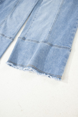 Beau Blue Drawstring Seam Detail Raw Hem Wide Leg Jeans
