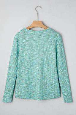 Moonlight Jade Button Long Sleeve V Neck Waffle Shirt