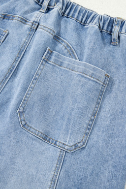 Beau Blue Drawstring Seam Detail Raw Hem Wide Leg Jeans