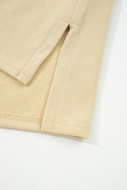 Pale Khaki Flower Applique Patchwork Drop Sleeve Pullover Sweatshirt