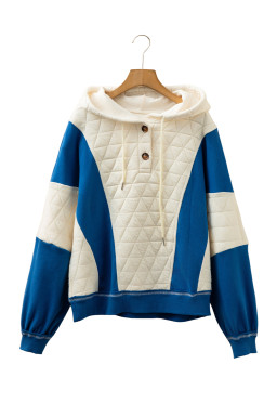 White Quilted Color Block Patchwork Oversize Hoodie