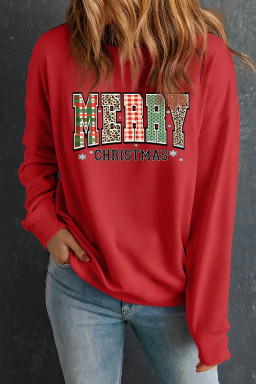 Red MERRY CHRISTMAS Graphic Heat Transfer Printing Holiday Sweatshirt