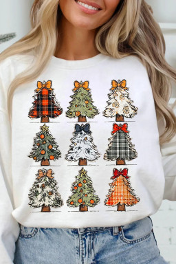 White Christmas Tree Graphic Heat Transfer Printing Holiday Sweatshirt