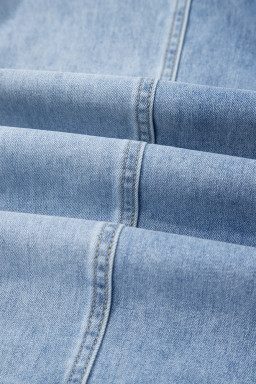 Beau Blue Drawstring Seam Detail Raw Hem Wide Leg Jeans