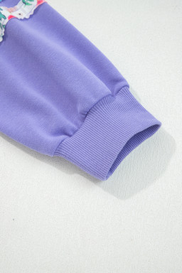 Wisteria Flower Applique Patchwork Drop Sleeve Pullover Sweatshirt