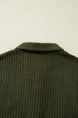 Jungle Green Ribbed Fleece Plaid Print Patchwork Button Up Jacket