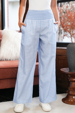 Myosotis Gingham Smocked High Waist Loose Pants