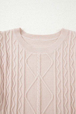 Parchment Cable Knit Ruffle Detail Contrast Floral Sleeve Patchwork Sweater