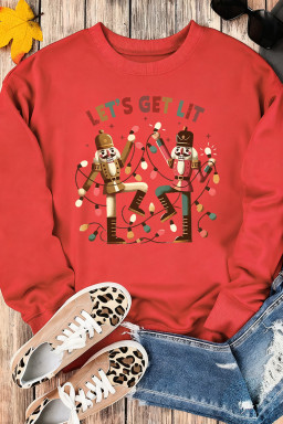 Red LET'S GET IT Nutcracker Graphic Heat Transfer Printing Christmas Sweatshirt