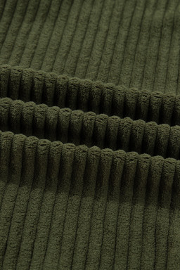 Jungle Green Ribbed Fleece Plaid Print Patchwork Button Up Jacket