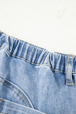 Beau Blue Drawstring Seam Detail Raw Hem Wide Leg Jeans