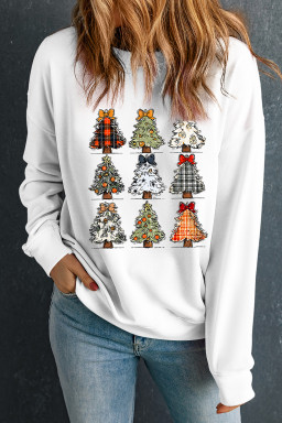 White Christmas Tree Graphic Heat Transfer Printing Holiday Sweatshirt