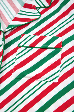 Green Striped Piping Trim Velvet Ribbon Knot Christmas Pajama Set