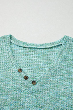Moonlight Jade Button Long Sleeve V Neck Waffle Shirt