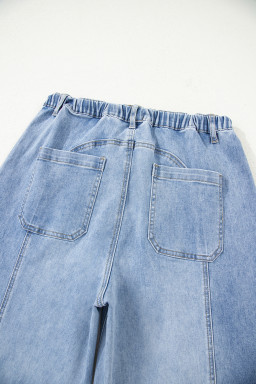 Beau Blue Drawstring Seam Detail Raw Hem Wide Leg Jeans