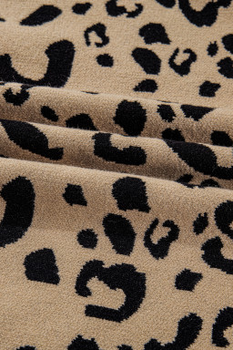 Brown Leopard Knitted Lace Trim Cuffed Plus Size Sweater