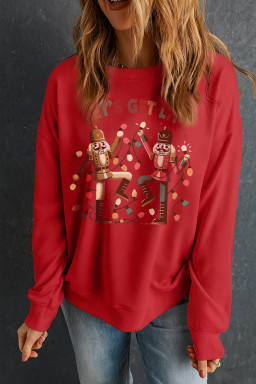 Red LET'S GET IT Nutcracker Graphic Heat Transfer Printing Christmas Sweatshirt