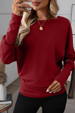 Red Dahlia Solid Color Round Neck Dolman Sleeve Top
