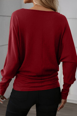Red Dahlia Solid Color Round Neck Dolman Sleeve Top