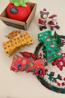 Dark Green Christmas Cartoon Graphic Hair Claw Clip